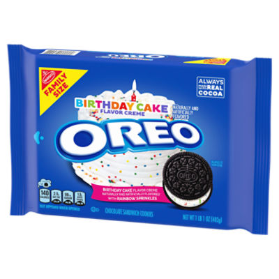 Nabisco Oreo Birthday Cake Flavor Creme Chocolate Sandwich Cookies Family Size, 1 lb 1 oz
