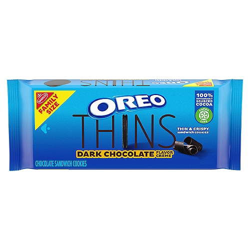 OREO Thins Dark Chocolate Creme Sandwich Cookies, Family Size, 13.1 oz
