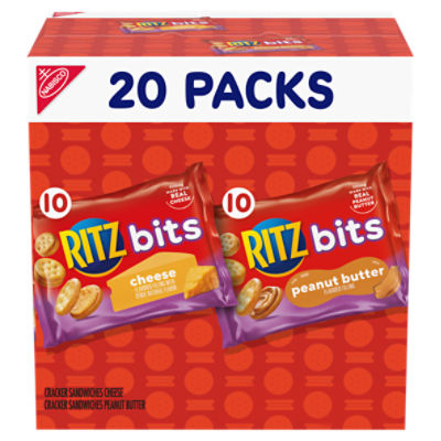 RITZ Bits Cheese and RITZ Bits Peanut Butter Cracker Sandwiches Variety Pack, 20 Snack Packs