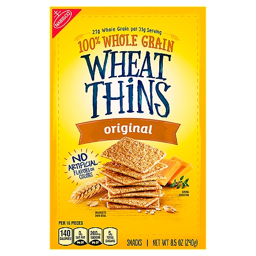 Nabisco Wheat Thins Original Snacks, 8.5 oz
Wheat Thins Original Snacks have 21g whole grain per 31g serving. Nutritionists recommend eating 48g or more of whole grains throughout the day.