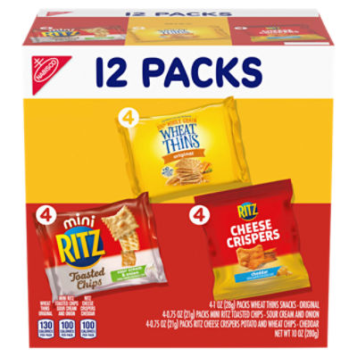 Nabisco Wheat Thins, Ritz Toasted Chips, Ritz Cheese Crispers Snacks Variety Pack, 12 count, 10 oz