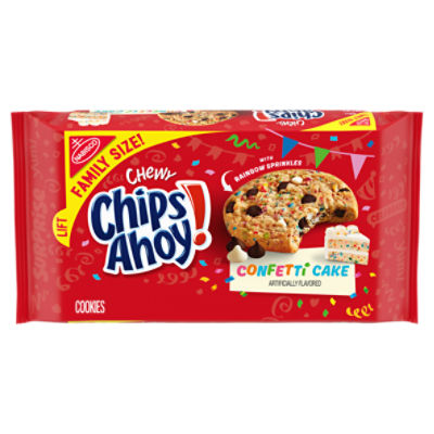 CHIPS AHOY! Chewy Confetti Cake Chocolate Chip Cookies with Rainbow Sprinkles, Birthday Cookies, Family Size, 14.38 oz