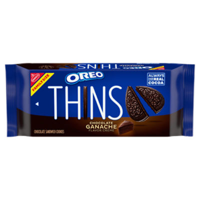 Oreo Thins Chocolate Ganache Flavor Creme Chocolate Sandwich Cookies Family Size, 12.33 oz