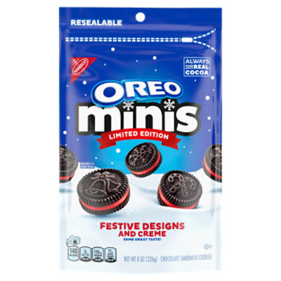 OREO Minis Festive Designs and Creme Chocolate Sandwich Cookies, Holiday Cookies, 8 oz