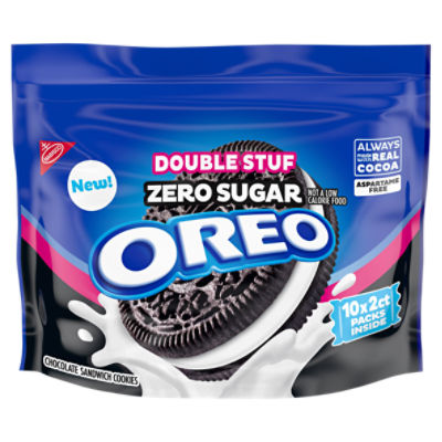 OREO Double Stuf Zero Sugar Chocolate Sandwich Cookies, 10 Snack Packs (2 Cookies Per Pack)