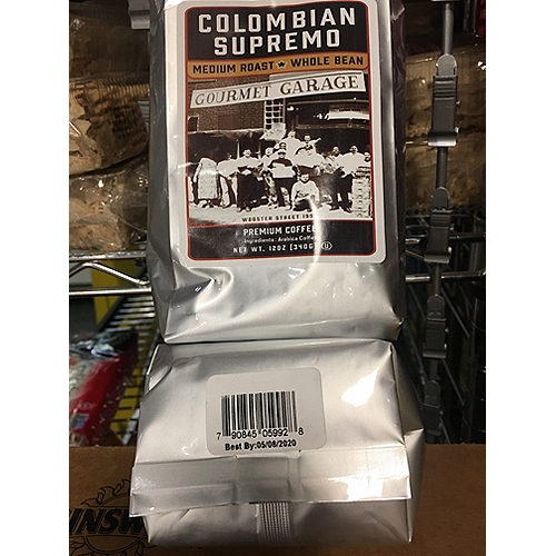 GOURMET GARAGE WHOLE BEAN COLOMBIAN COFFEE, 12 OUNCE.