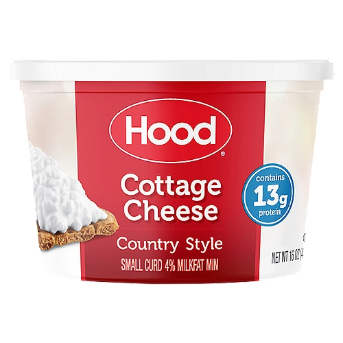 Hood Country Style Small Curd 4% Milkfat Min Cottage Cheese, 16 oz
Packed with protein, Hood® Country Style Cottage Cheese is rich, creamy and delicious. Enjoy the variety of ways to eat it - as a topping, a dip, an ingredient or as a satisfying snack.