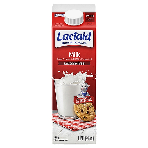 Lactaid Lactose Free Milk, 1 quart
Our whole milk is an excellent source of calcium and a good source of protein, and Vitamin D - and it's lactose free, so you can drink it ‘til the cows come home.