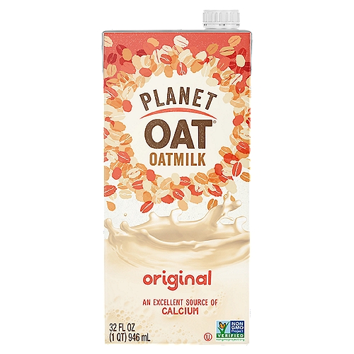 Planet Oat Original Oatmilk, 32oz.
<p>The one that started it all! Rich, creamy, and just a bit sweet, Planet Oat Original Oatmilk is a delicious, full-bodied choice to be enjoyed in coffee, cereal, your favorite recipes, or simply by the glass. Plus, this one can be stored at room temperature until opened, for convenient pantry storage!
</p><ul><li>Free From: Dairy, Lactose, Gluten, and Soy
</li><li>An Excellent Source of Calcium and Vitamins A & D</li><li>Non-GMO Project Verified</li><li>Free from artificial colors, flavors, and preservatives</li><li>Just as delicious in coffee, cereal, and smoothies as it is by-the-glass</li><li>Can be kept at room temperatures until opened (refrigerate after opening)</li></ul>