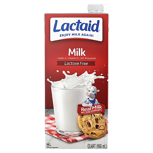 Lactaid Lactose Free Milk, 1 quart
Shelf-Stable LACTAID® Milk is 100% Real Milk that is UHT (ultra-high temperature) pasteurized so it's long lasting and can be stored in your pantry. It's the lactose-free Lactaid milk you love, with the convenience you have been craving.