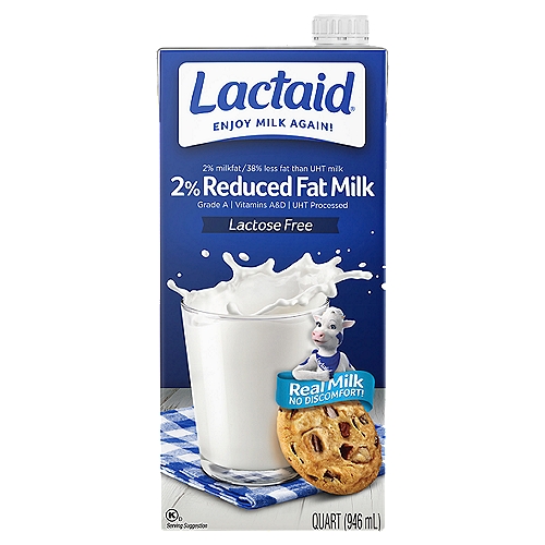 Lactaid Lactose Free 2% Reduced Fat Milk, 1 quart
Shelf-Stable LACTAID® Milk is 100% Real Milk that is UHT (ultra-high temperature) pasteurized so it's long lasting and can be stored in your pantry. It's the lactose-free Lactaid milk you love, with the convenience you have been craving.