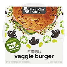 Franklin Farms Portabella Veggie Burger Baked Vegan Patties, 4 count, 10 oz, 4 Each