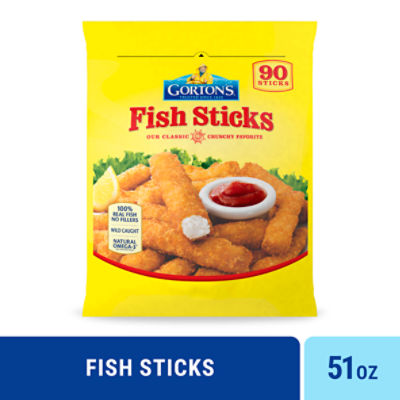 Gorton's Crunchy Breaded Fish Sticks Cut from Real Fish, Wild Caught Fish with Panko Breadcrumbs, 51 Ounce
