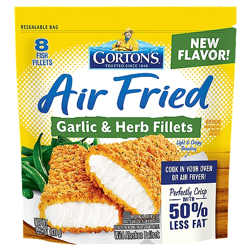 Gorton's Air Fried Fish 100% Whole Fillets, Wild Caught Fish, Frozen, 8 Count, 15.2 Ounce
