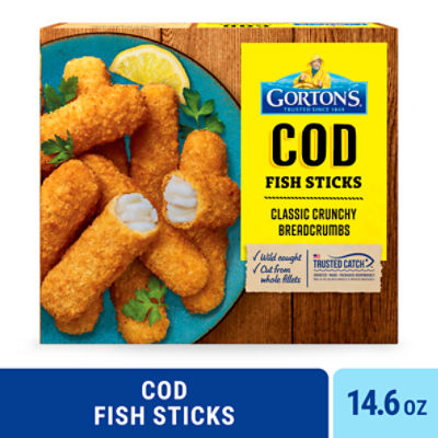 Gorton's Crunchy Breaded Fish Sticks Cut from Whole Fillets, Wild Caught Cod with Panko Breadcrumbs