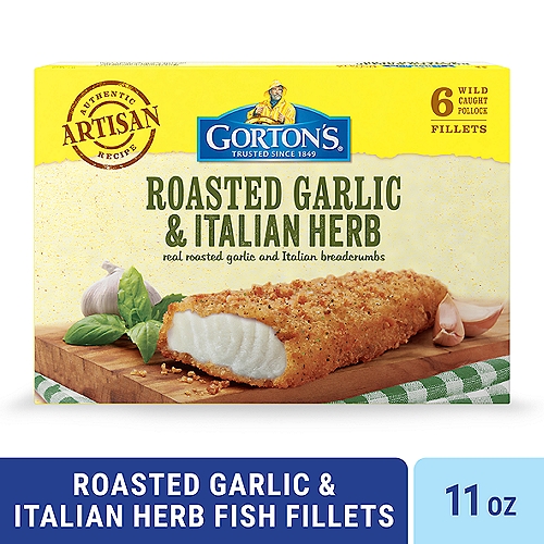 Goodness You Can Taste: Bring home a bold, delicious taste of seafood with our Roasted Garlic & Italian Herb Fish. Made from high-quality, wild-caught fish, our fillets are ideal for serving up a fresh-tasting, convenient meal.
Unmatched Flavor: As masters of our craft, we skillfully prepare our seafood so it's always full of delicious flavor and nutrition. These fillets are also coated with crispy Italian breadcrumbs that make for a satisfying crunch.
A Wholesome Catch: These fillets are always prepared with no fillers, artificial colors or flavors, hydrogenated oils, or antibiotics. Plus, our fish is a natural source of natural Omega-3s and protein.
Easy to Cook: Enjoy a deliciously fresh meal that is prep-free, mess-free, and stress-free! Simply heat fish in a conventional oven until fully cooked, or cook in an air fryer for a crunchier bite.