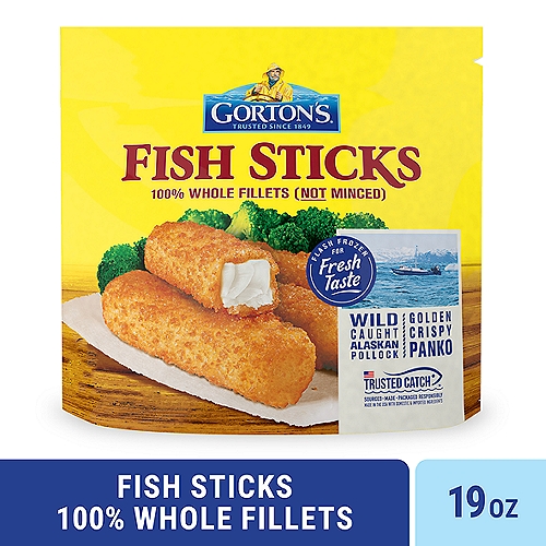 Gorton's Crunchy Breaded Fish Sticks Cut from 100% Whole Fillets, Wild Caught Alaskan Pollock