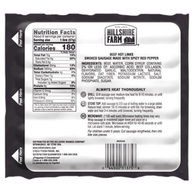 Hillshire Farm Beef Hot Smoked Sausage with Spicy Red Pepper, 6 Links, 12 oz