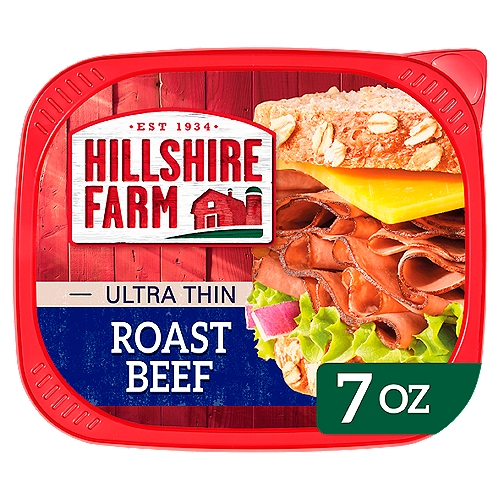Hillshire Farm® Ultra Thin Roast Beef Lunch Meat
No Artificial Preservatives*
*See Back Panel for Ingredients Used to Preserve Quality

Enjoy premium deli style sliced roast beef at home with Hillshire Farm Ultra Thin Roast Beef Lunch Meat. Made with slow cooked beef and no artificial flavors, our deli lunch meat is juicy, flavorful and 95% fat free. Serve these fully cooked slices on a platter with cheese, in your favorite salad or to make a delicious sandwich. This 7 oz package is double sealed for absolute freshness.