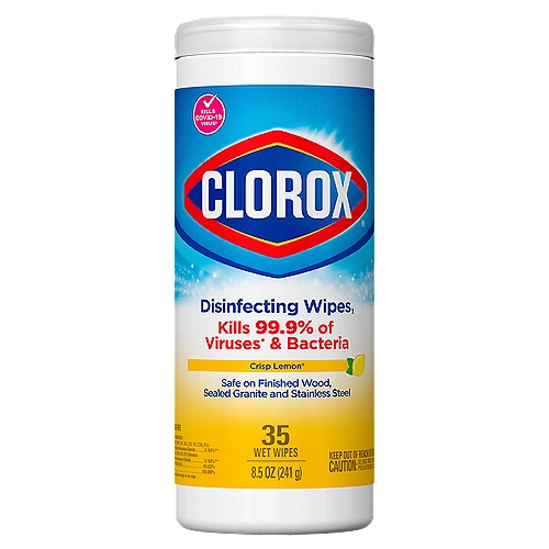 Disinfecting Wipes₁nn✔ Kills Covid-19 virus⟡n✔ Kills 99.9% of viruses* & bacterian✔ Kills Staph§§, E. coli***, MRSA†††, Salmonella‡‡‡,Strep§§§ and Kleb****n✔ Prevents bacteria‡‡ growth for up to 24 hoursn✔ 5x cleaning power††††nnThe easy way to clean and disinfect. Use on hard, nonporous, non-food-contact surfaces. Kills 99.9% of germs‡ around your home, office and classroom!n*Human Coronavirus, Influenza A2 Virus; §§Staphylococcus aureus; ***Escherichia coli 0157:H7; †††Methicillin-resistant Staphylococcus aureus; ‡‡‡Salmonella enterica; §§§Streptococcus pyogenes; ****Klebsiella pneumoniae; ††††Removes tough stains, cuts through grease, deodorizes, removes allergens, and removes soap scum; ‡Pseudomonas aeruginosa, Salmonella enterica, Staphylococcus aureus, Influenza A2 Virus; ⟡Kills SARS-CoV-2 on hard, nonporous surfaces. ††odor causing bacteria on non-food contact surfaces