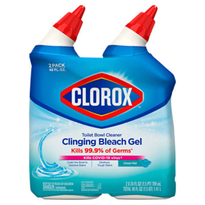 Clorox Ocean Mist Toilet Bowl Cleaner Clinging Bleach Gel, 24 fl oz, 2 count, 48 Ounce