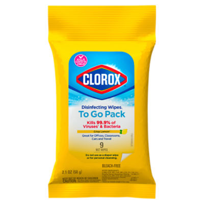 Clorox Disinfecting Wipes On The Go, Bleach Free Travel Wipes, Crisp Lemon, 9 Count