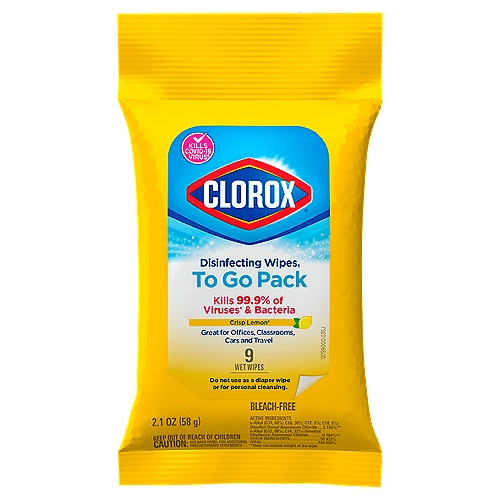 Clorox Crisp Lemon Bleach-Free Disinfecting Wipes To Go Pack, 2.1 oz