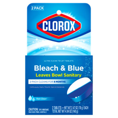 Clorox Ultra Clean Toilet Tablets Bleach & Blue, Rain Clean Scent 2.47 Ounces Each, 2 Count