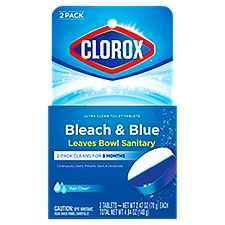 Clorox Bleach & Blue Rain Clean Toilet Bowl Cleaner Tablets, 2.47 oz, 2 count