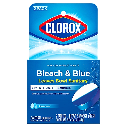 Clorox Ultra Clean Toilet Tablets Bleach & Blue, Rain Clean Scent 2.47 Ounces Each, 2 Count