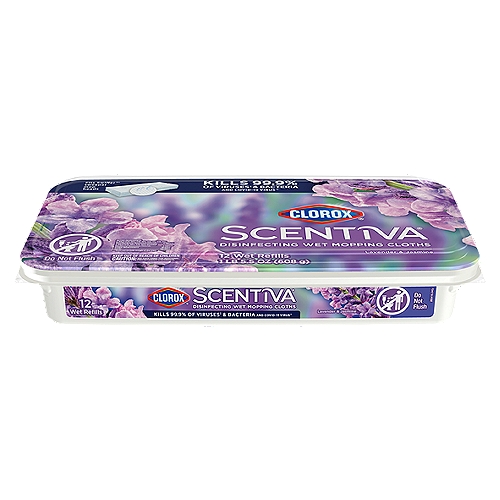 Clorox Scentiva Disinfecting Wet Mopping Cloths, Lavender and Jasmine, 12 Wet Refills