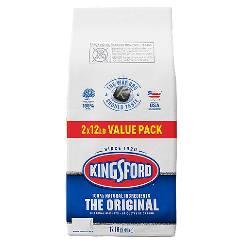 Kingsford Original Charcoal Briquettes, BBQ Charcoal for Grilling, 12 Pounds Each, Pack of 2