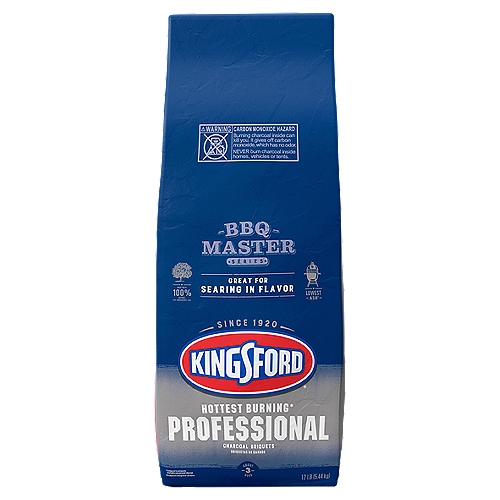 Kingsford Professional Charcoal Briquets, 12 lb
Lowest Ash†
†Compared to Kingsford® products

Hottest Burning*
*Compared to nationally available conventional charcoal.