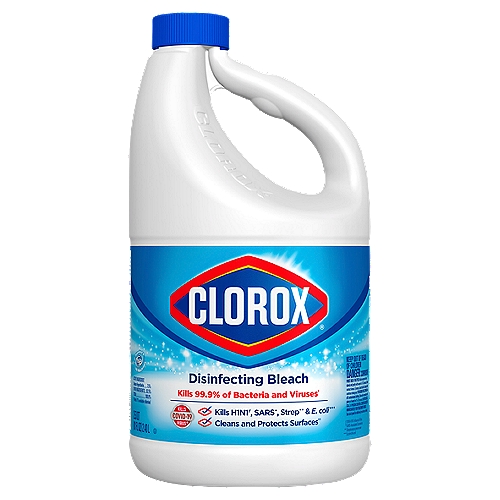 Slimmed down version makes it easier to pour. Clorox® Disinfecting Bleach with CloroMax™ kills 99.9% of household germs and bacteria including norovirus, flu virus, MRSA, E. Coli, and Salmonella left on household surfaces such as countertops, floors, toilets and more. This concentrated bleach makes it easier to handle and easier to pour compared to the 16 oz Clorox® Disinfecting Bleach2. Get more cleaning power per drop compared to Clorox® Disinfecting Bleach2 with this concentrated version with 33% more compact dose reducing the amount of bleach required for cleaning. CloroMax™ Technology protects household surfaces as it cleans, so stains won't stick and cleanup is easier. It also whitens whites and keeps clothes whiter longer, while removing 70% more stains than detergent alone. Remove tough laundry stains from white clothes including red wine, grass, dirt and blood stains with America's #1 bleach. A little goes a long way with Clorox® Disinfecting Bleach.