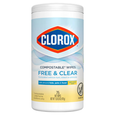 Clorox Light Lemon Scent Free & Clear Compostable Wipes, 75 count, 1 lb 0.9 oz