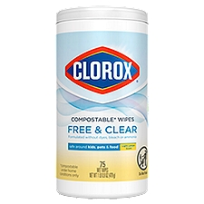 Clorox Free & Clear Compostable Cleaning Wipes, Light Lemon Scent, 75 Count