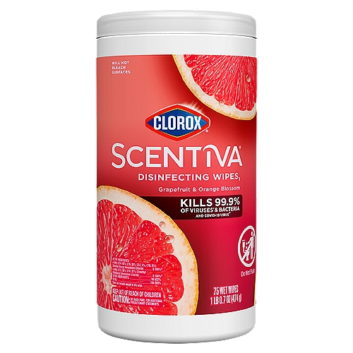 Clorox Scentiva Wipes, Bleach Free Cleaning Wipes, Grapefruit & Orange Blossom, 75 Count