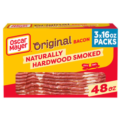 Oscar Mayer Naturally Hardwood Smoked Bacon, 3 ct Box, 16 oz Packs, 53-55 total slices, 48 Ounce