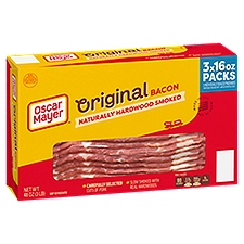 Oscar Mayer Naturally Hardwood Smoked Bacon, 3 ct Box, 16 oz Packs, 53-55 total slices
