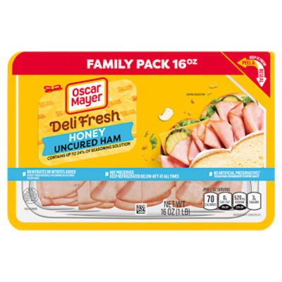 Oscar Mayer Deli Fresh Honey Uncured Ham Sliced Lunch Meat Family Size, 16 oz Tray The Fresh