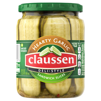 Claussen Hearty Garlic DeliStyle Sandwich Pickle Slices, 20 fl oz Jar