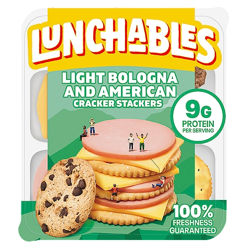 Light Chicken Bologna - Pork Added (50% Less Fat & 1/3 Fewer Calories than USDA Data for Bologna Made with Chicken & Pork), Chocolate Chip Cookies, American Pasteurized Prepared Cheese Product, Crackersnn50% Less Fat & 1/3 Fewer Calories than USDA Data for Bologna Made with Chicken & Pork Light Bologna Has 4g Fat and 60 Calories Compared to 8g Fat and 90 Calories in Chicken & Pork Bologna per 28g Serving
