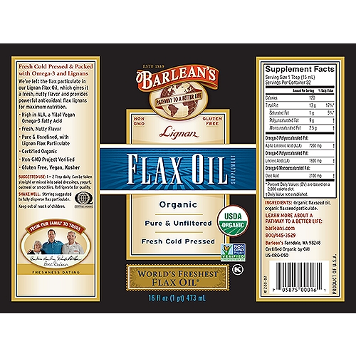 Barlean's Flax Oil Supplement - Highest Lignan Content, 16 fl oz