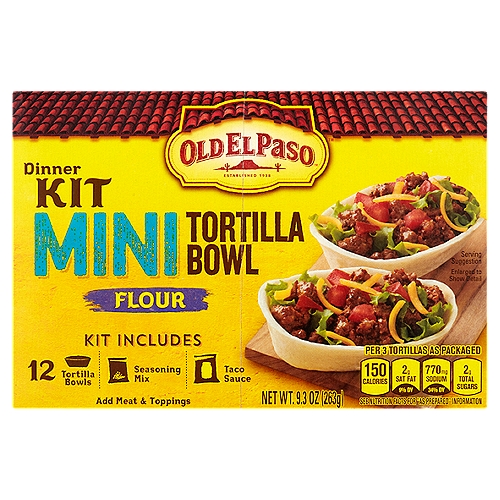 Old El Paso Mini Flour Tortilla Bowl Dinner Kit, 9.3 oz