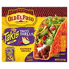 Old El Paso Takis Fuego Hot Chili Pepper and Lime Flavored, Taco Shells, 5.4 Ounce