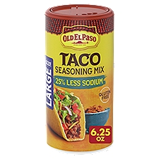 Old El Paso 25% Less Sodium Taco Seasoning Mix Large Size, 6.25 oz
