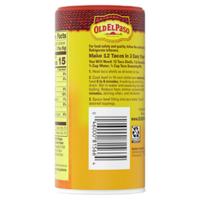 Old El Paso Taco Seasoning, Original, Large Size, 6.25 oz.