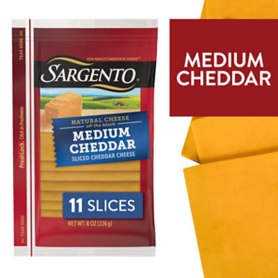 Sargento Medium Sliced Cheddar Natural Cheese, 11 count, 8 oz, 8 Ounce