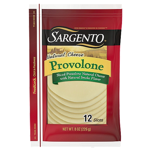 SARGENTO Sliced Provolone Natural Cheese with Natural Smoke Flavor, 12 count, 8 oz
Sargento® Provolone Natural Cheese with natural smoke flavor, pre-sliced for your convenience, is ideal for making Provolone chicken, Philly cheesesteak sandwiches, calzones and more. It lends a delicious smooth, smoky flavor to your favorite hot and cold sandwiches and is great for cheese and sausage platters. Bring a little taste of Italy to your table with smoky Provolone.
