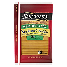 Sargento Cheese Sliced Reduced Fat Medium Natural Cheddar, 10 Each